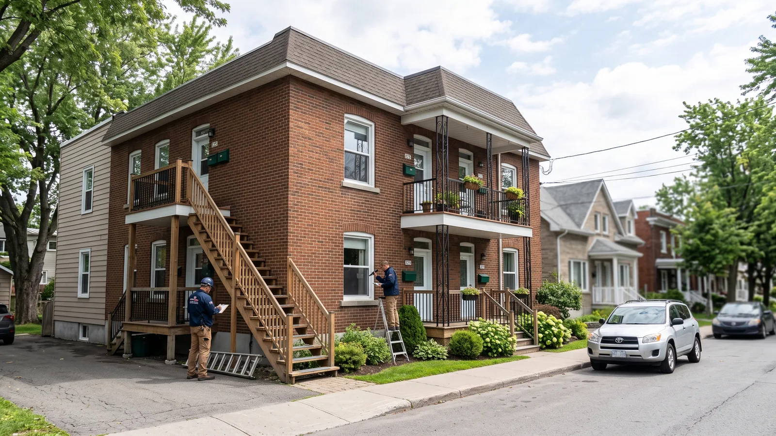 Inspecteur en bâtiment devant une propriété à Dorval