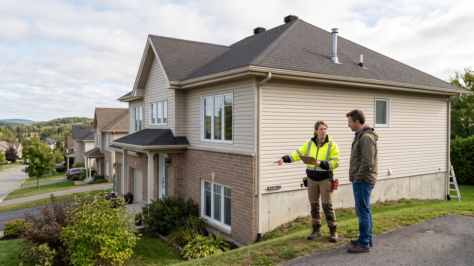 Inspecteur en bâtiment devant une propriété à Chaudière-Appalaches (12)