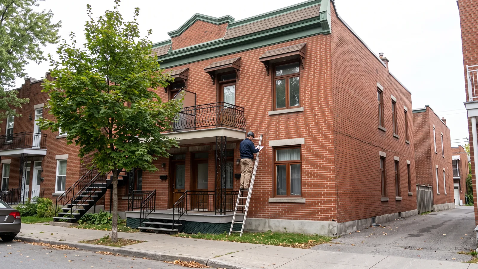 Inspecteur en bâtiment devant une propriété à Montréal (06)